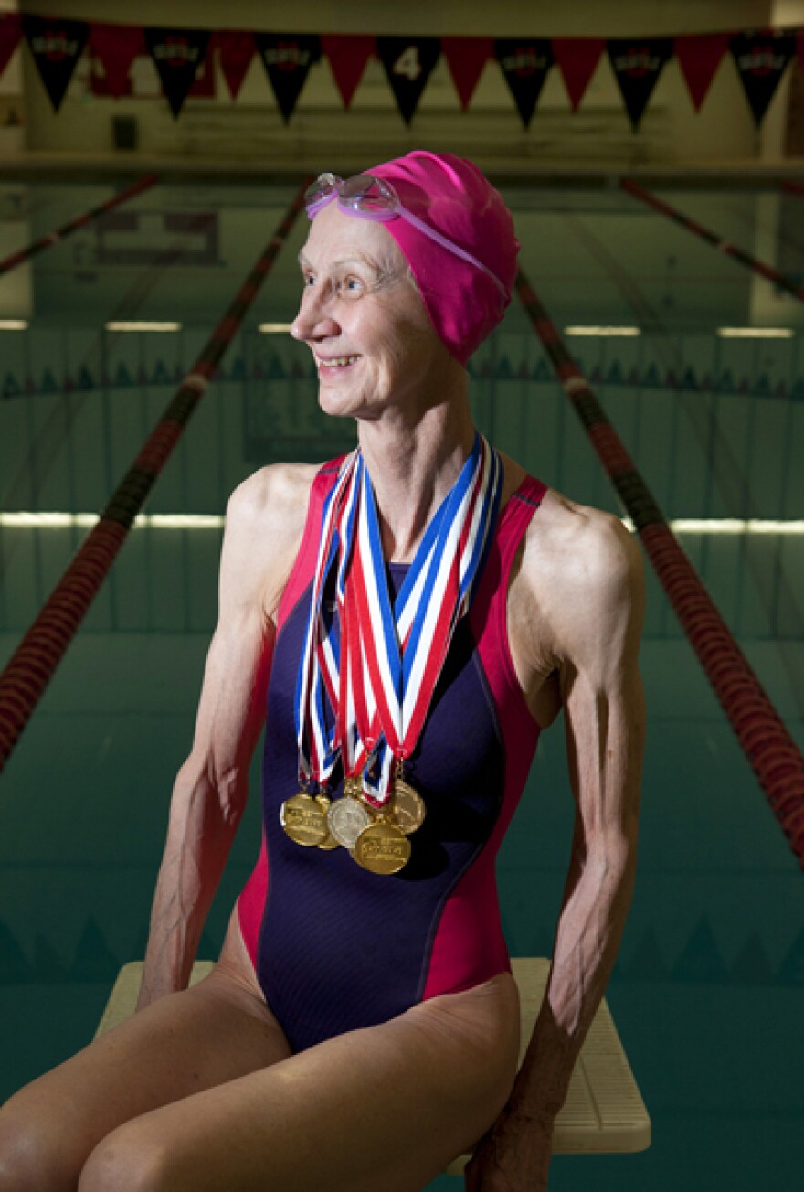 Suzie Aldrich, 69, of Walla Walla, is the gold record holder for backstroke for the Senior Games in several Northwest states. Photo by Chris Joseph Taylor